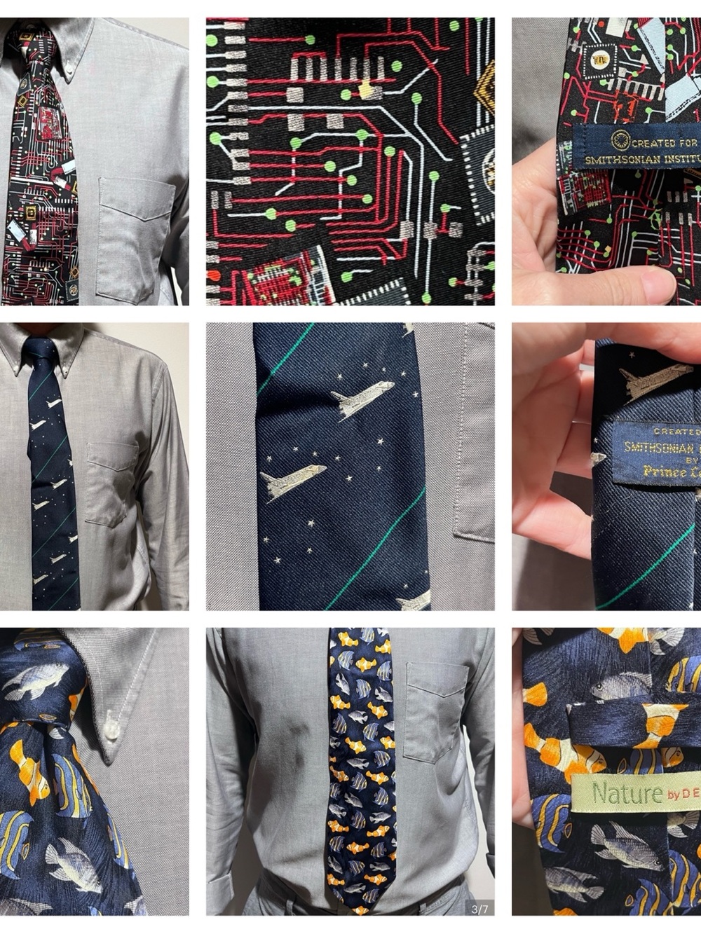 BUNDLE of Three Science Ties, fish, the space shuttle and a circuit board!!
